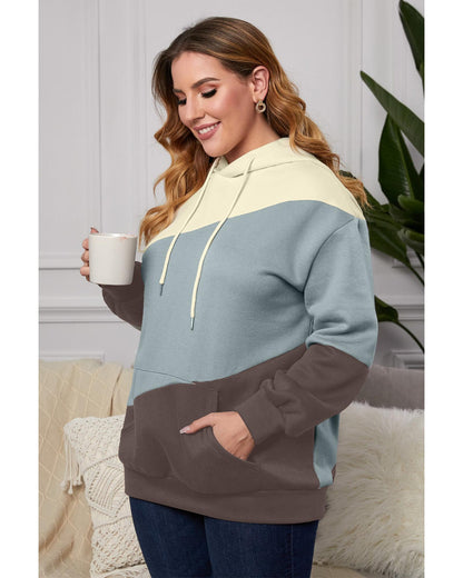 Azura Exchange Blue Colorblock Kangaroo Pocket Hoodie - 3X