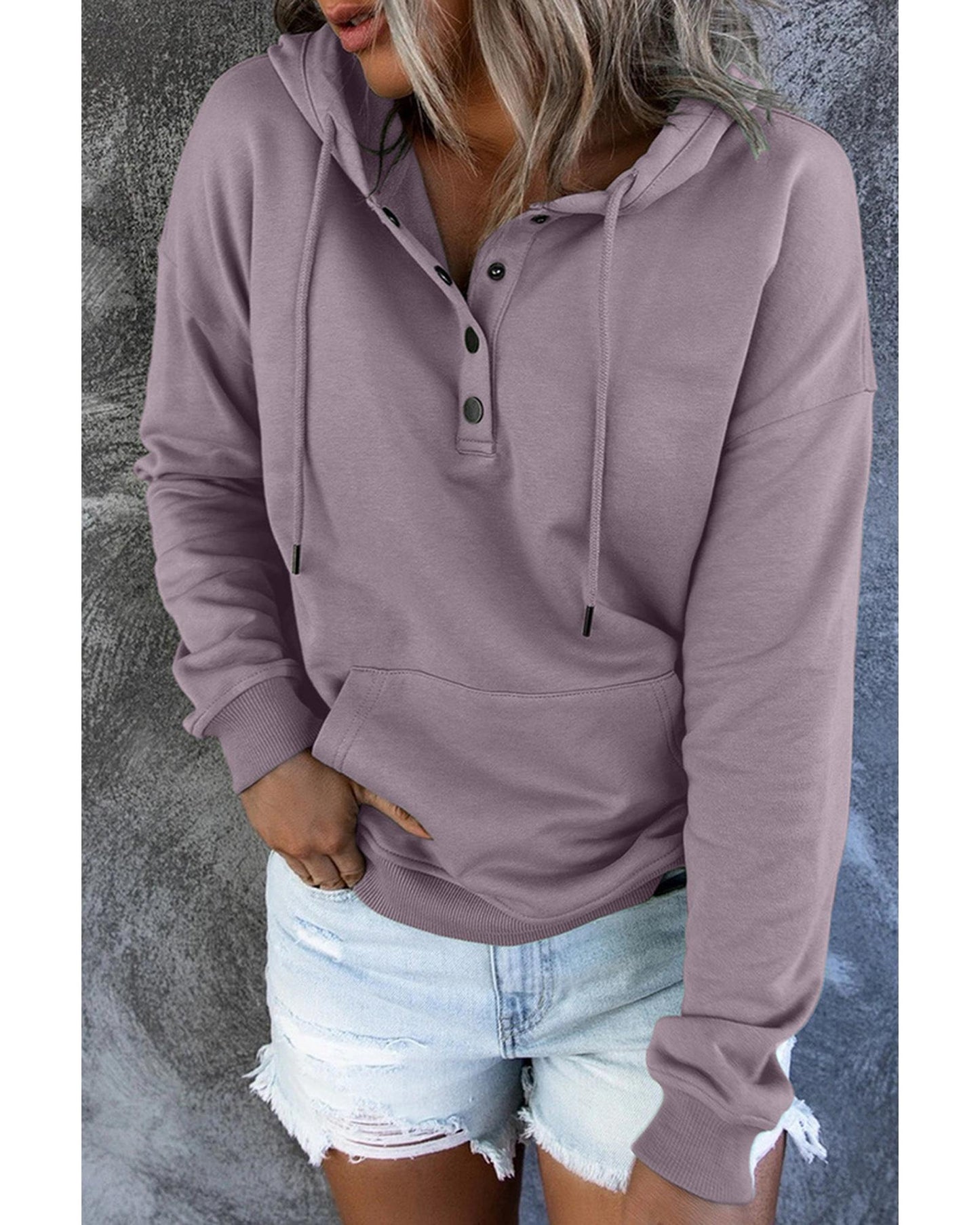 Azura Exchange Button Pullover Hoodie with Pocket - 2XL