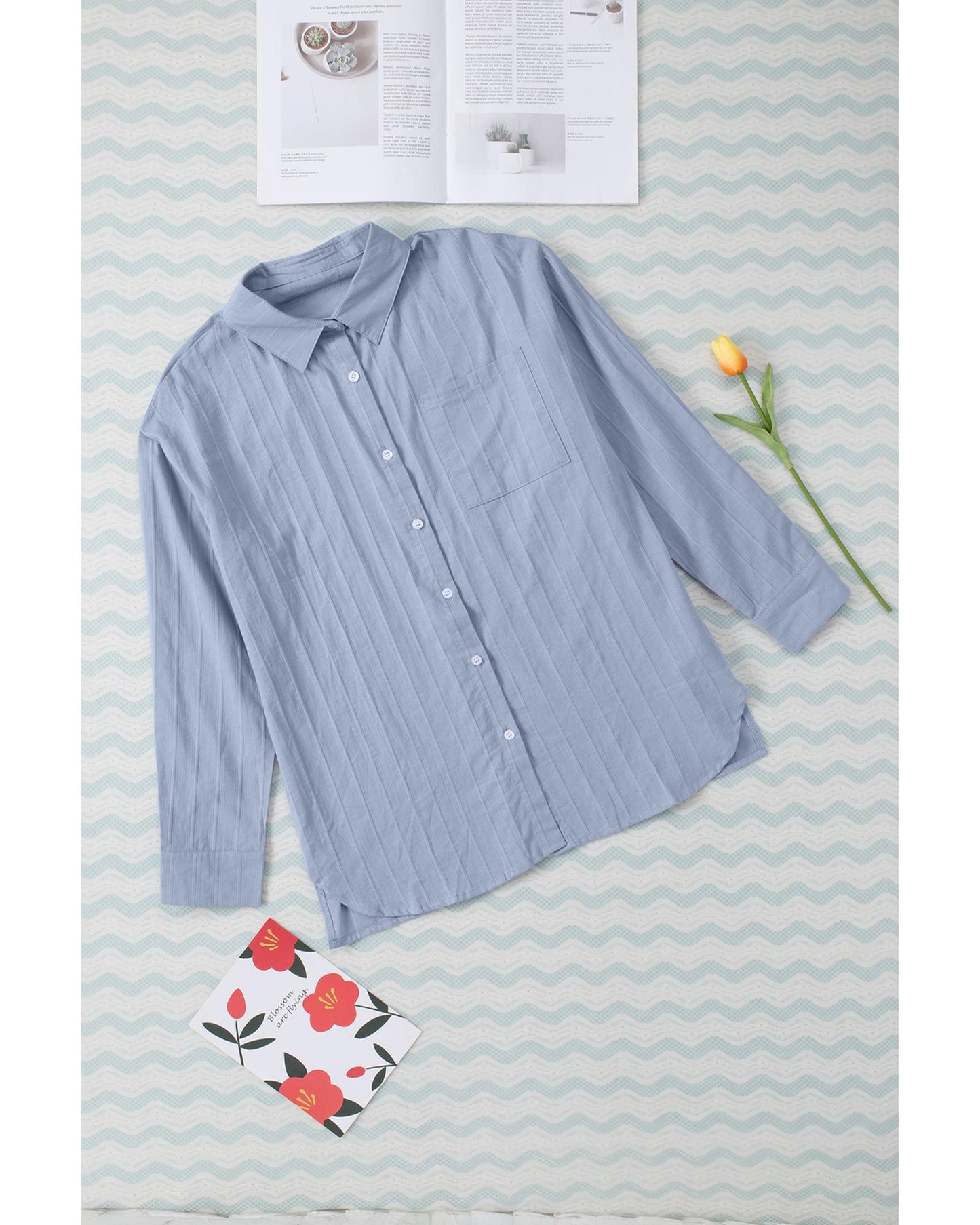 Azura Exchange Buttoned Pocket Long Sleeve Shirt - M