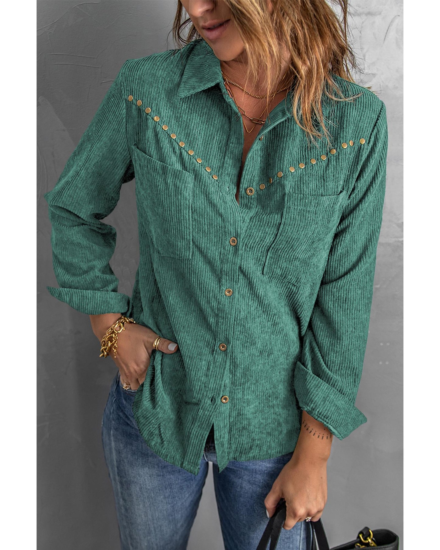 Azura Exchange Buttoned Corduroy Shirt with Pockets - S