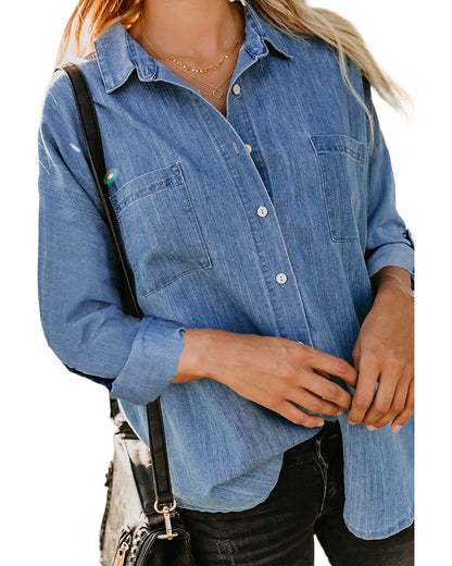 Azura Exchange Buttoned Long Sleeve Denim Shirt - S