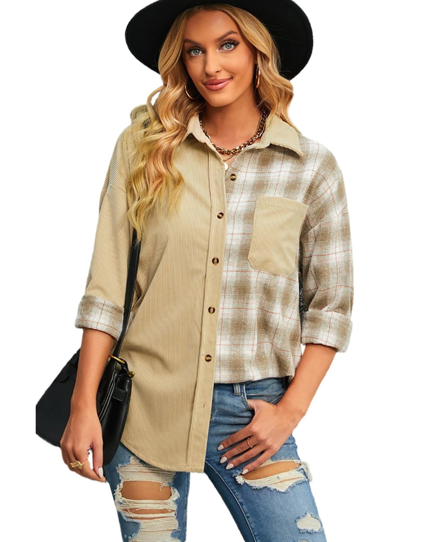 Azura Exchange Color Block Corduroy Shirt - S
