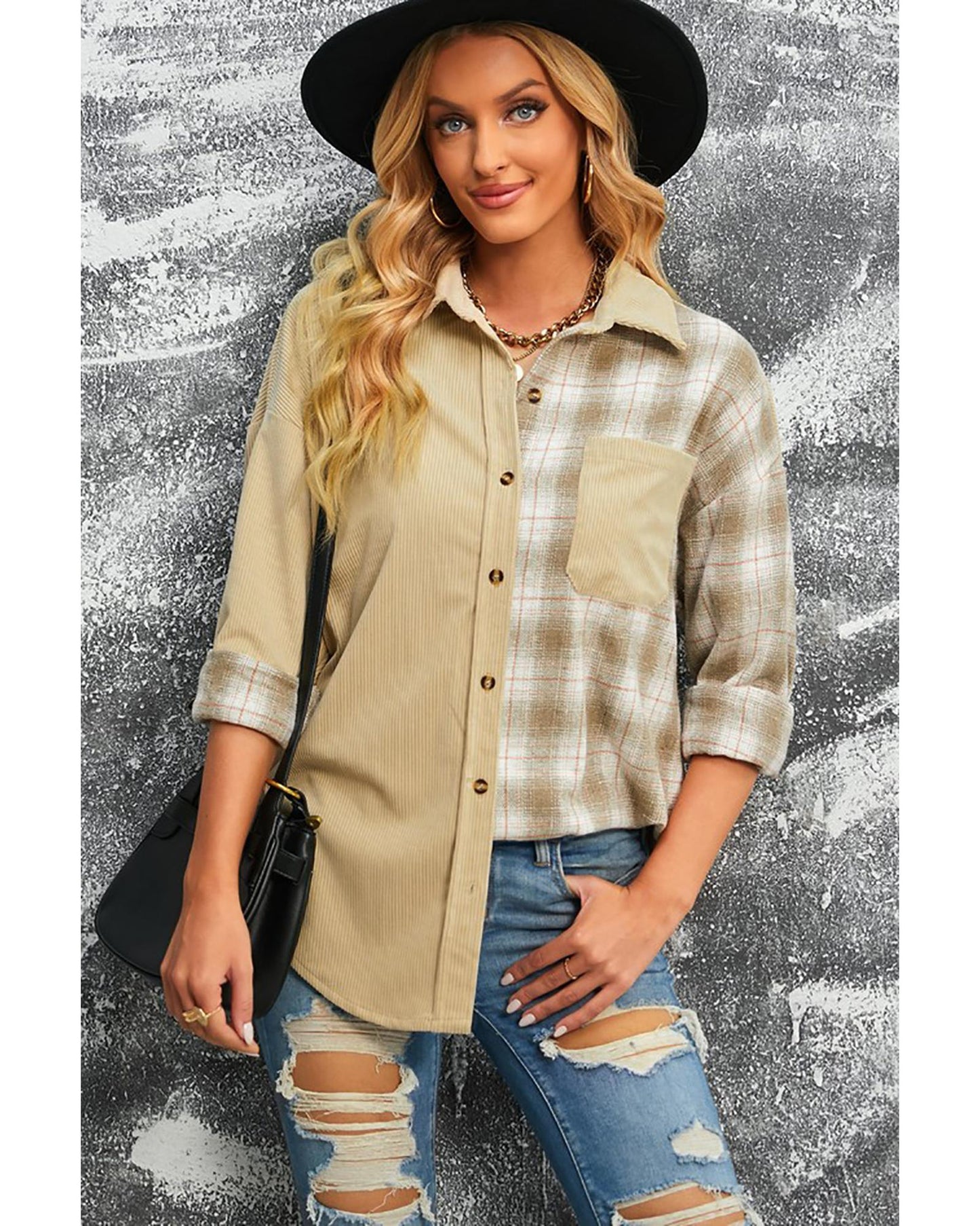 Azura Exchange Color Block Corduroy Shirt - S