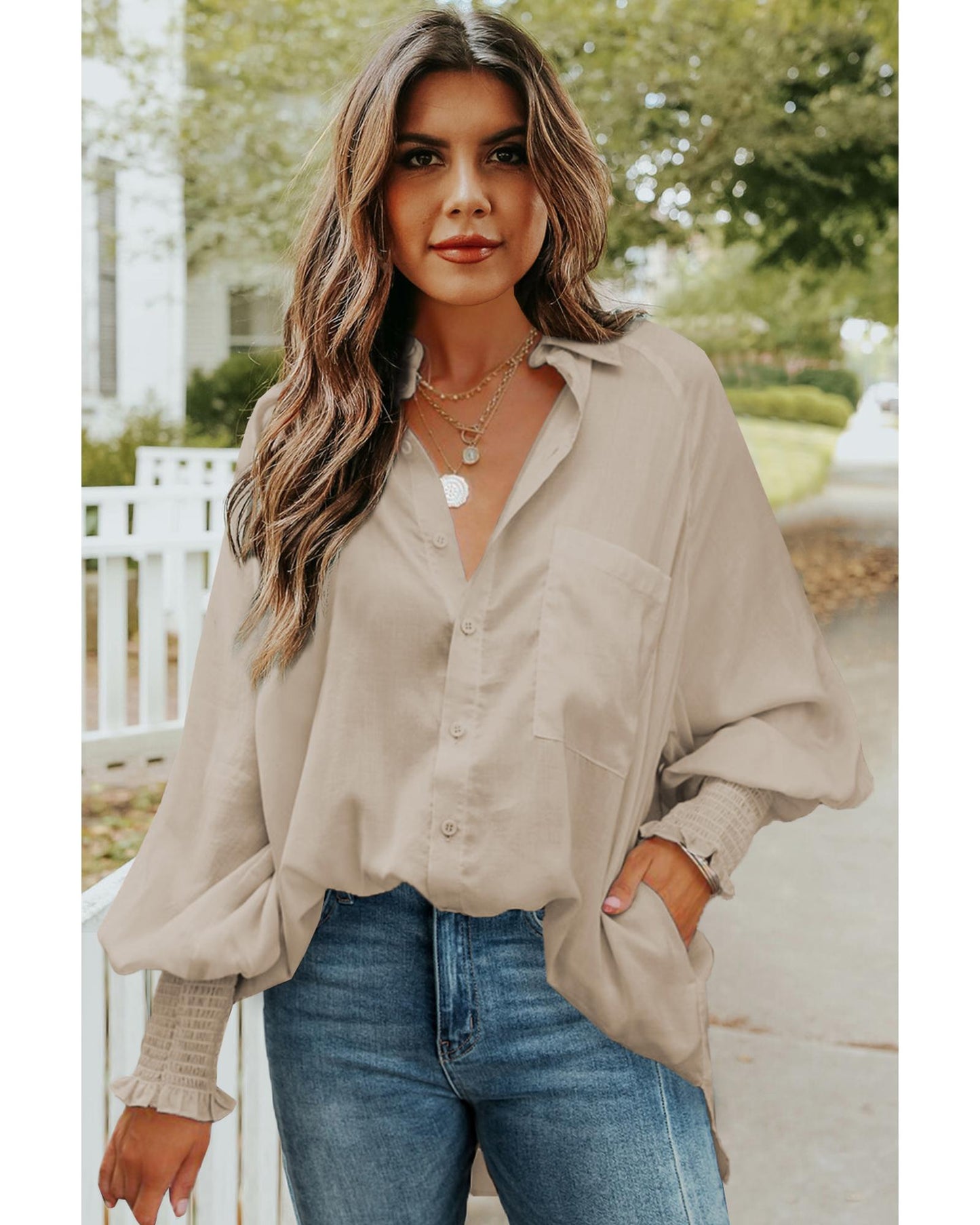 Azura Exchange Billowy Sleeves Pocketed Shirt - L