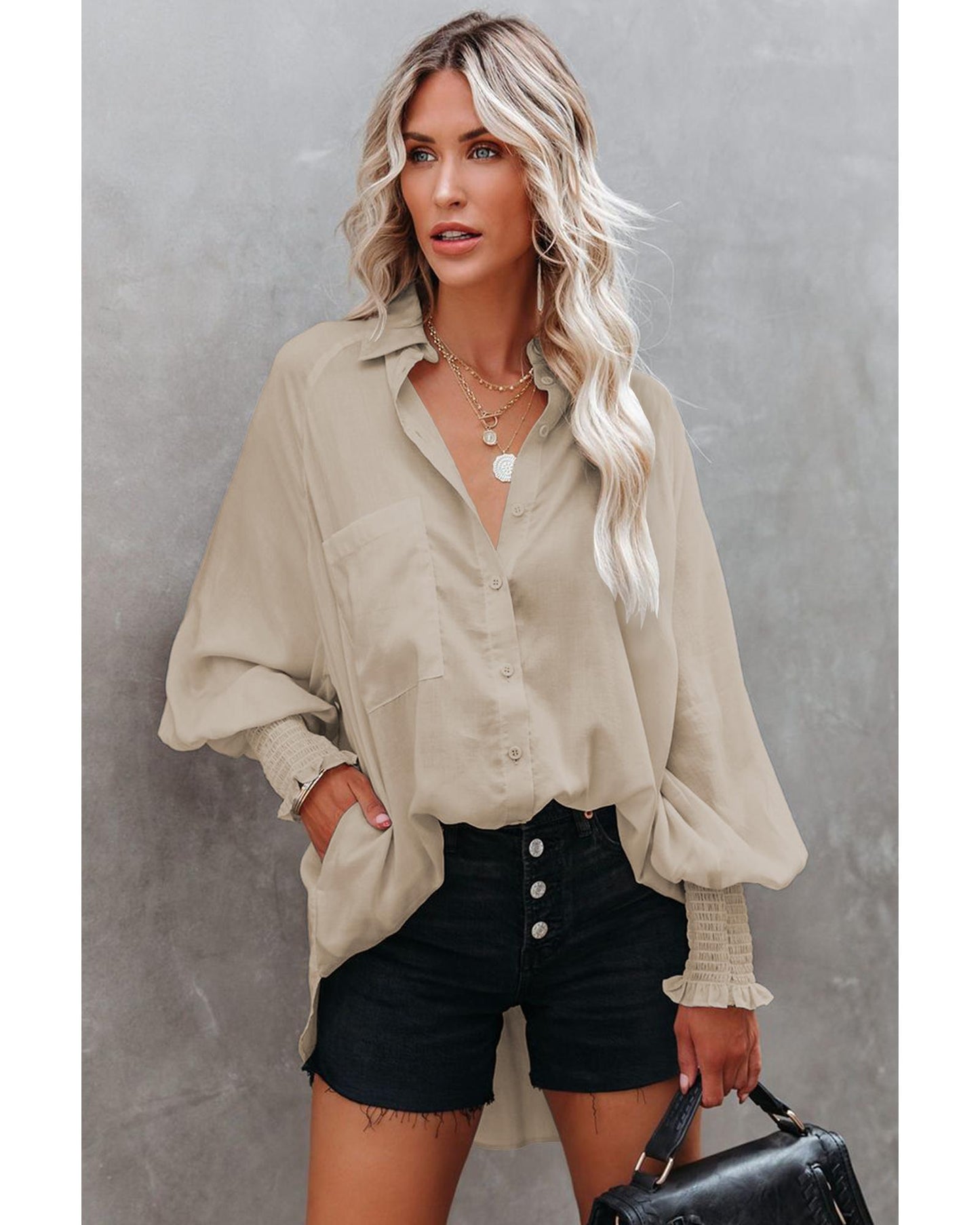 Azura Exchange Billowy Sleeves Pocketed Shirt - M