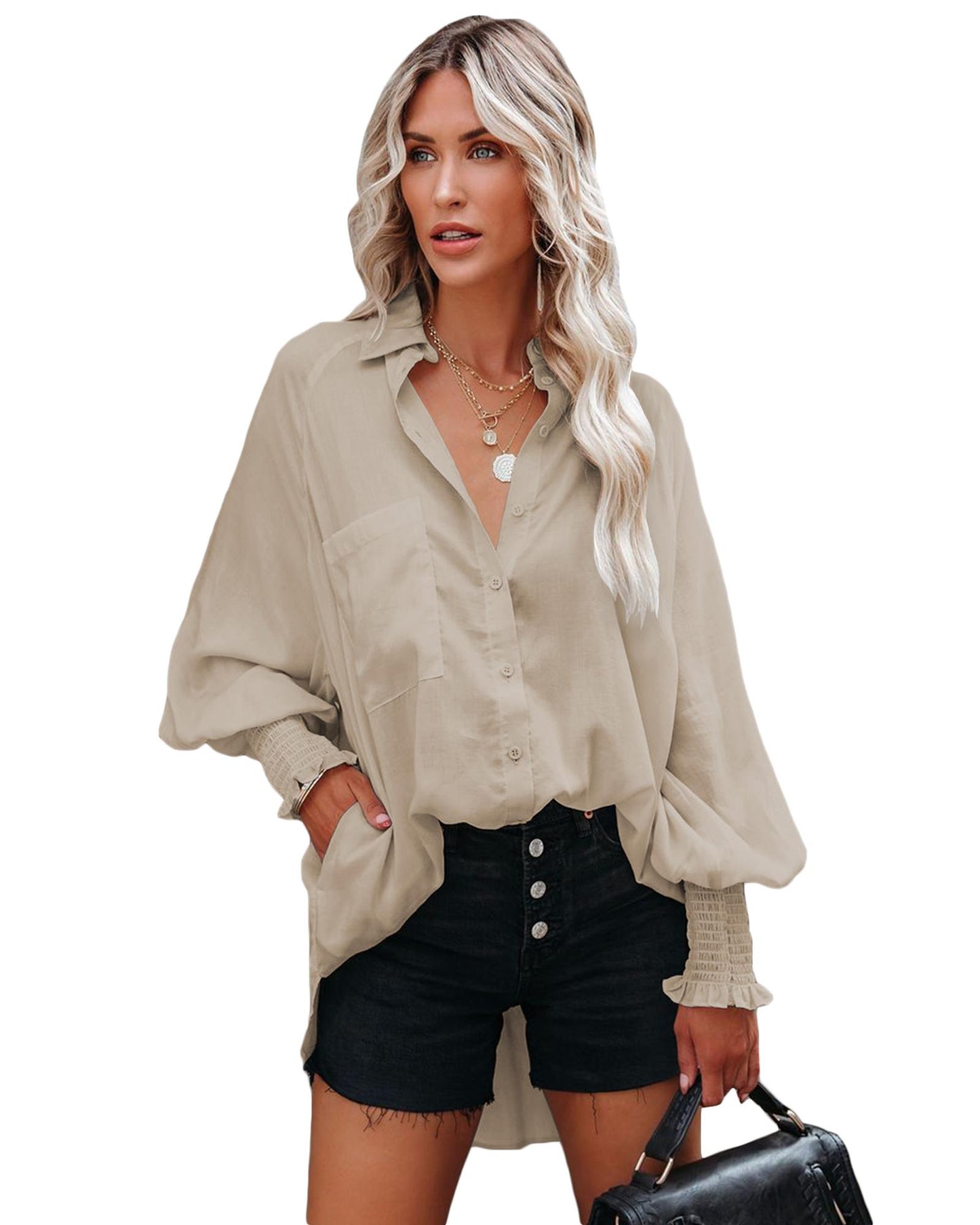 Azura Exchange Billowy Sleeves Pocketed Shirt - M