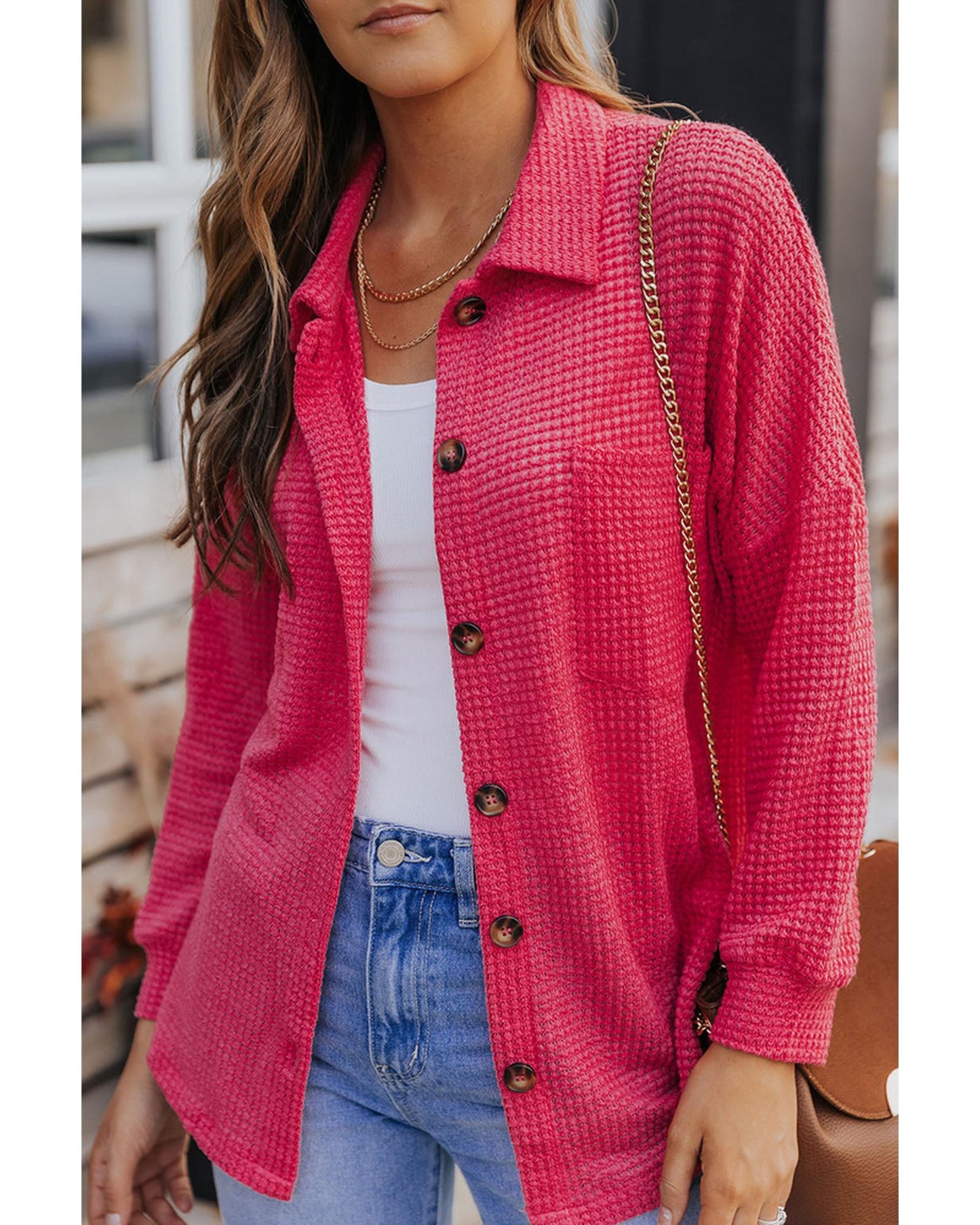 Azura Exchange Button Up Waffle Knit Casual Shirt - S