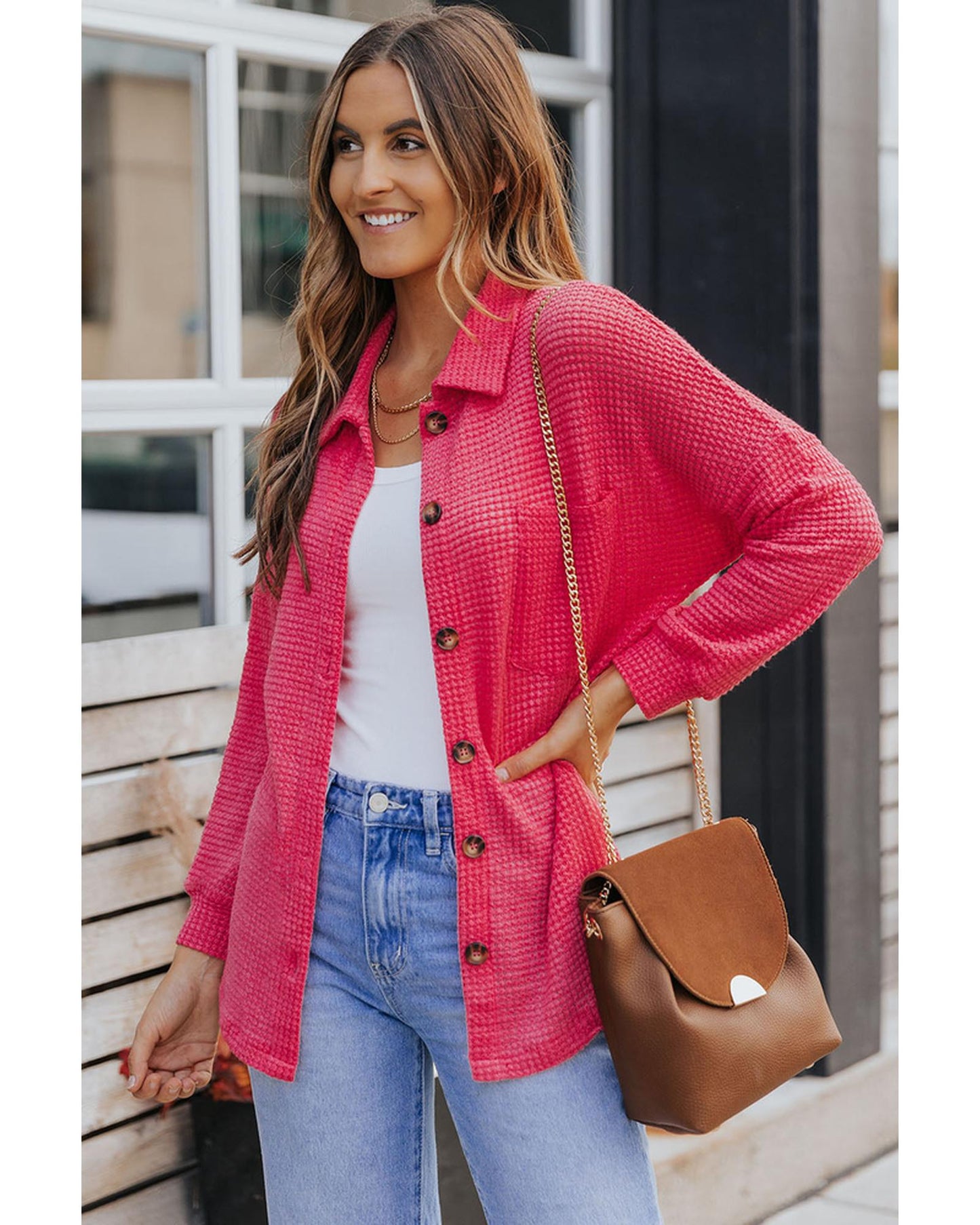 Azura Exchange Button Up Waffle Knit Casual Shirt - S