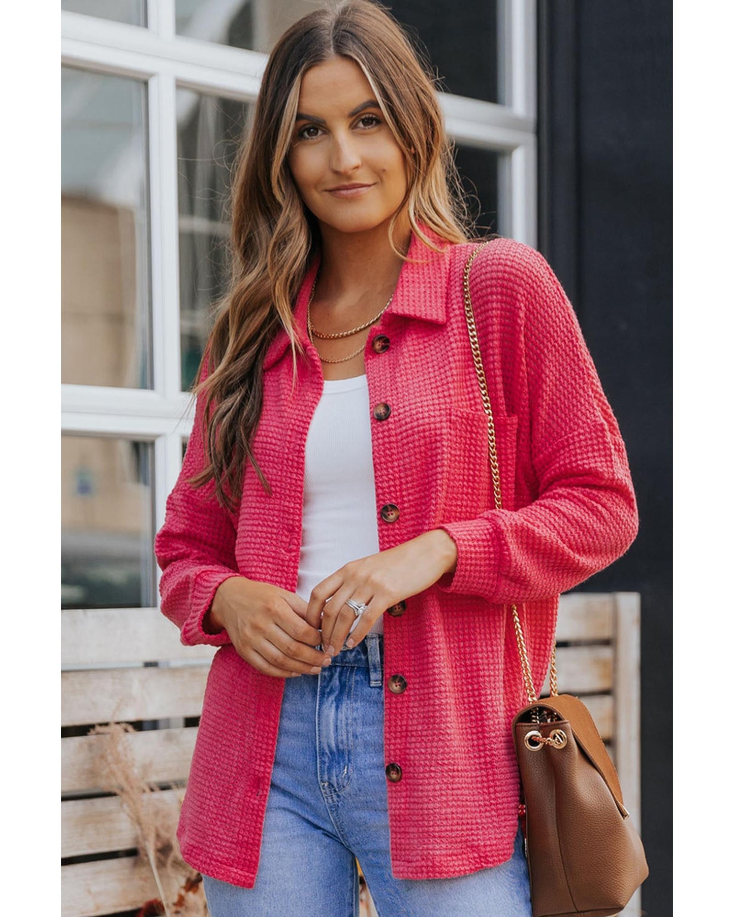 Azura Exchange Button Up Waffle Knit Casual Shirt - S