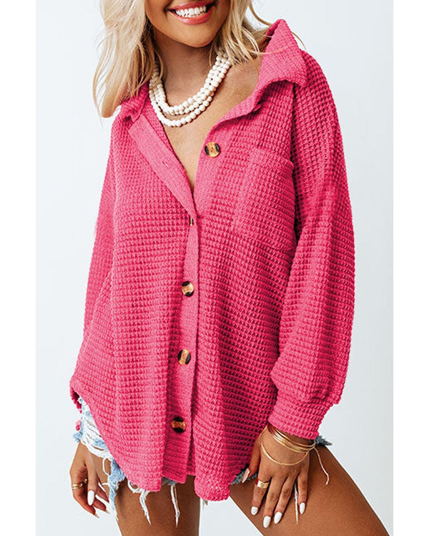 Azura Exchange Button Up Waffle Knit Casual Shirt - S