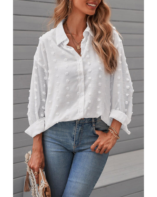 Azura Exchange Button Fuzzy Polka Dot Shirt - L