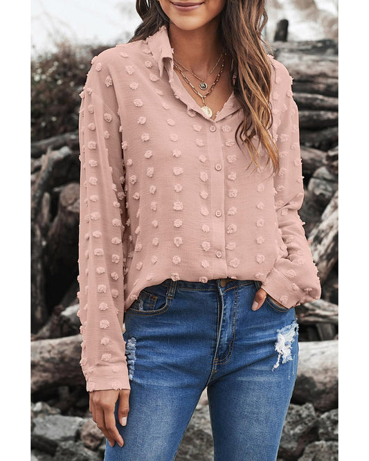 Azura Exchange Button Fuzzy Polka Dot Shirt - M