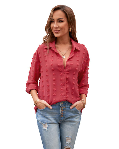 Azura Exchange Button Fuzzy Polka Dot Shirt - L