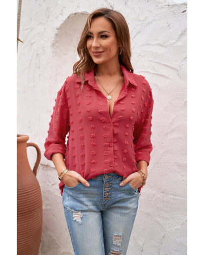 Azura Exchange Button Fuzzy Polka Dot Shirt - L