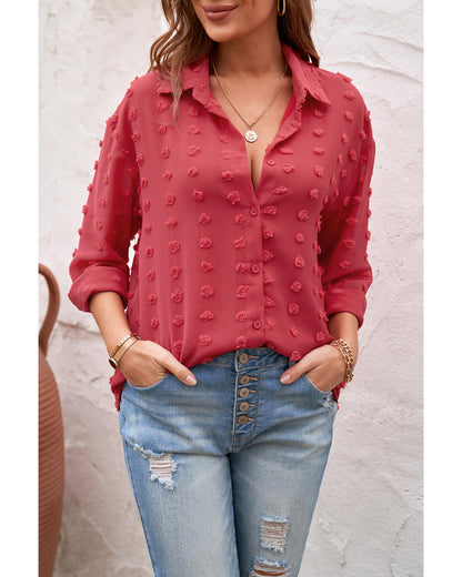 Azura Exchange Button Fuzzy Polka Dot Shirt - L