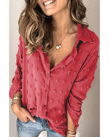 Azura Exchange Button Fuzzy Polka Dot Shirt - M