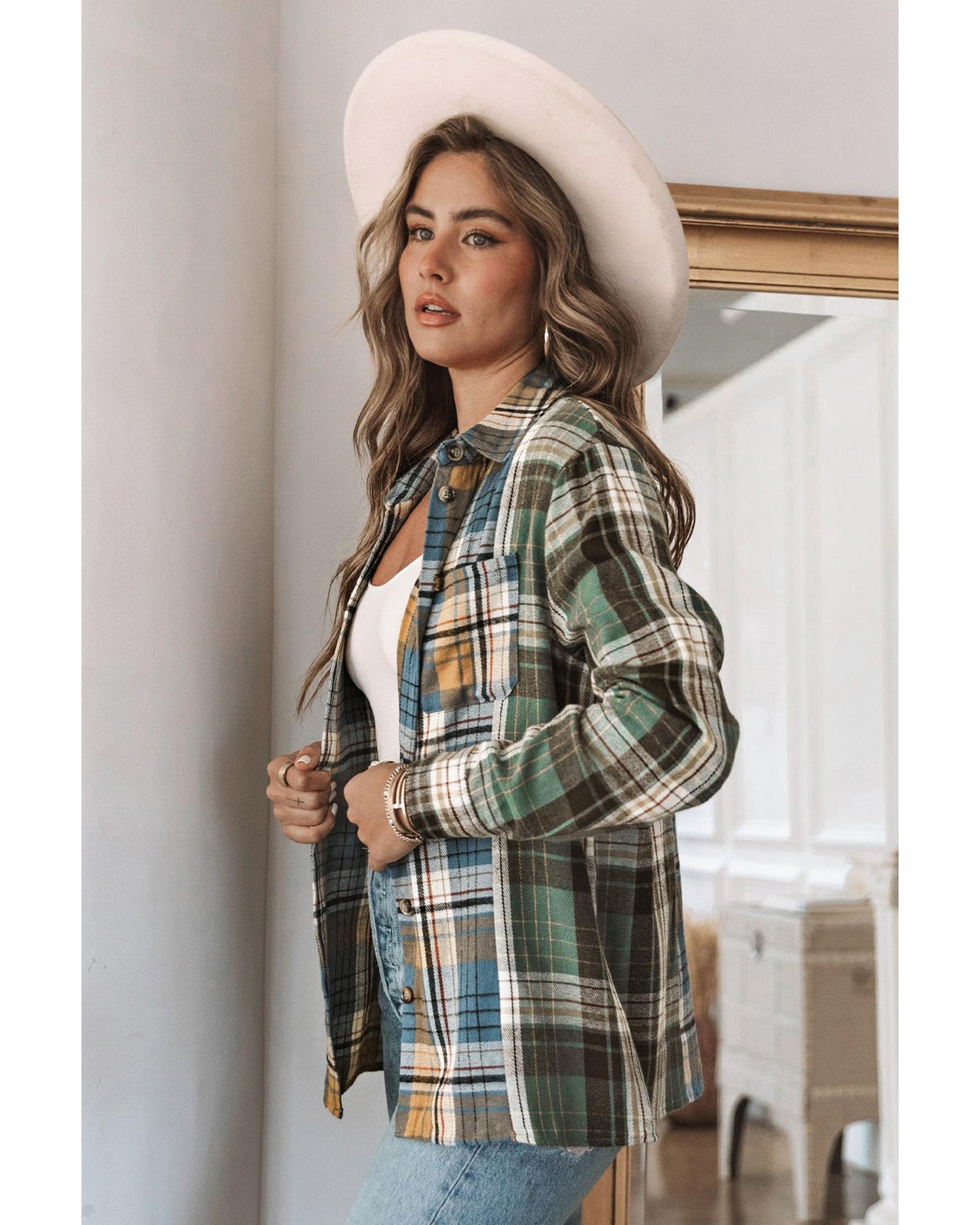 Azura Exchange Button Up Plaid Shacket - S