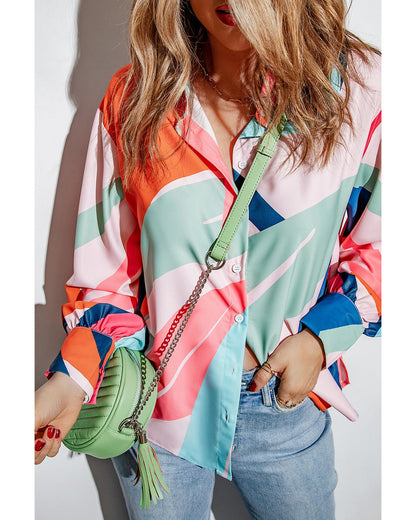 Azura Exchange Abstract Print Cuffed Sleeve Shirt - S