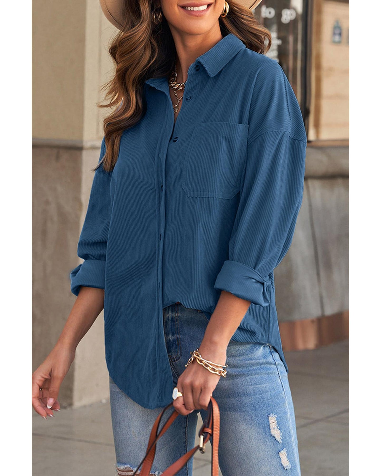 Azura Exchange Button Pocket Corduroy Shirt - L