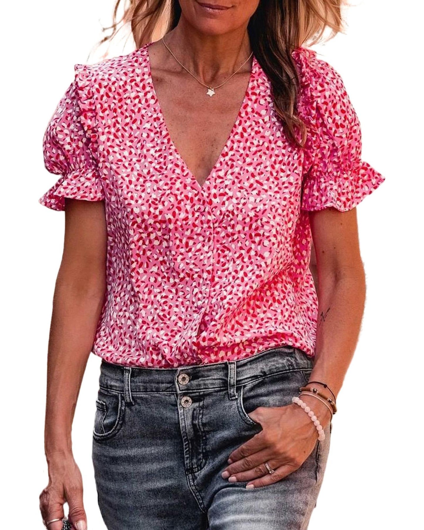 Azura Exchange Buttoned Ruffle Sleeve Shirt - L