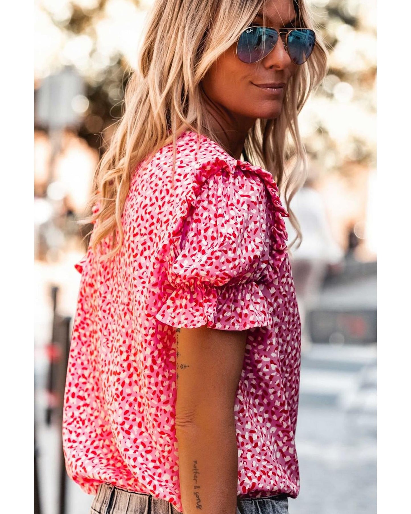 Azura Exchange Buttoned Ruffle Sleeve Shirt - S