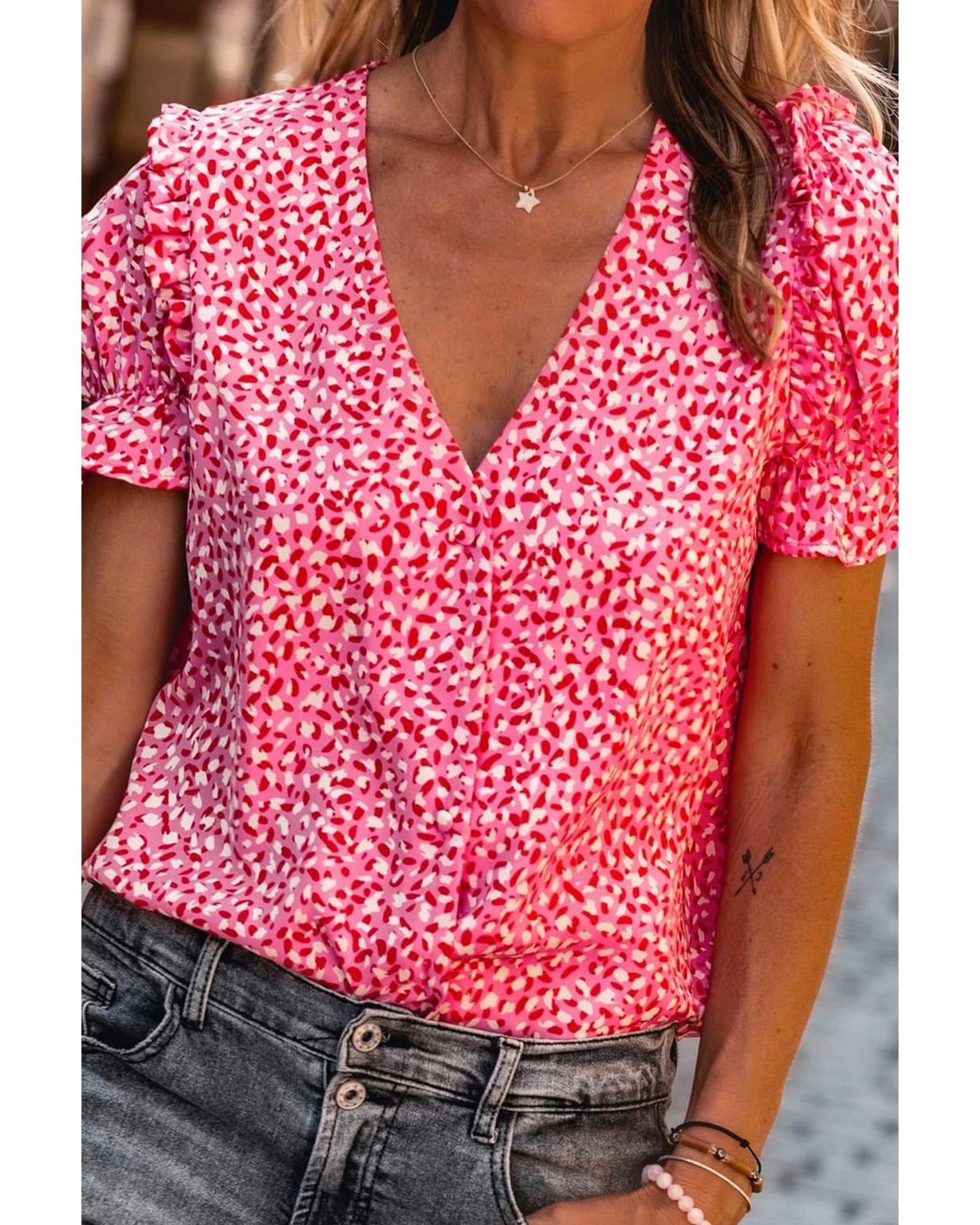 Azura Exchange Buttoned Ruffle Sleeve Shirt - XL