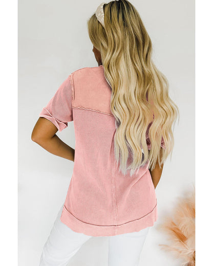 Azura Exchange Acid Wash Waffle Knit Buttoned Shirt - M