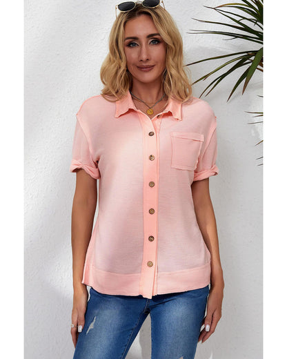 Azura Exchange Acid Wash Waffle Knit Buttoned Shirt - M