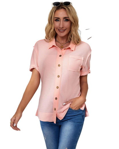 Azura Exchange Acid Wash Waffle Knit Buttoned Shirt - S