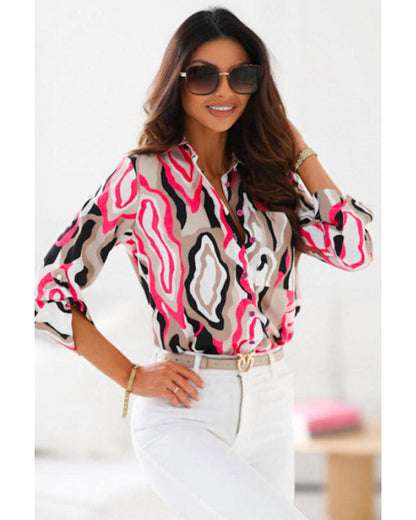 Azura Exchange Abstract Print Roll-tab Sleeve Chest Pocket Shirt - L