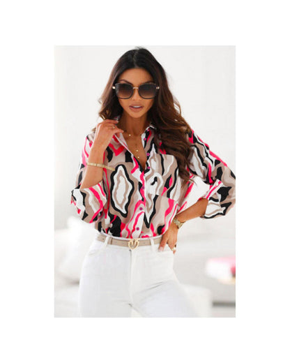 Azura Exchange Abstract Print Roll-tab Sleeve Chest Pocket Shirt - L