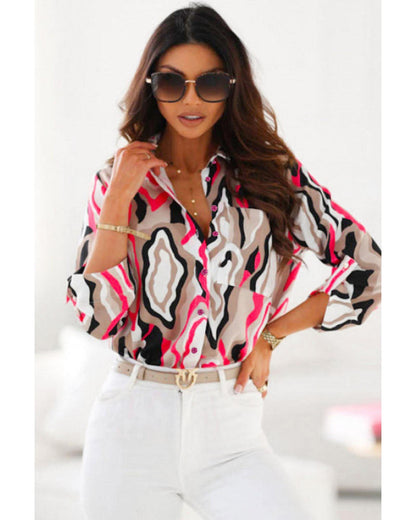 Azura Exchange Abstract Print Roll-tab Sleeve Chest Pocket Shirt - M