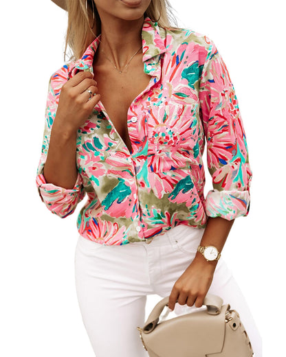 Azura Exchange Buttoned Sheath Long Sleeve Shirt with Abstract Floral Print - L