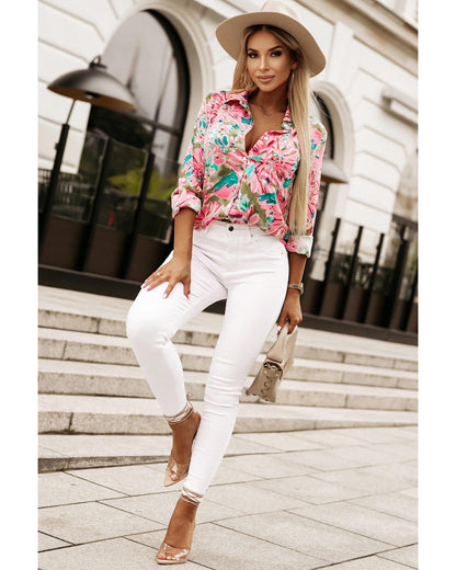 Azura Exchange Buttoned Sheath Long Sleeve Shirt with Abstract Floral Print - M