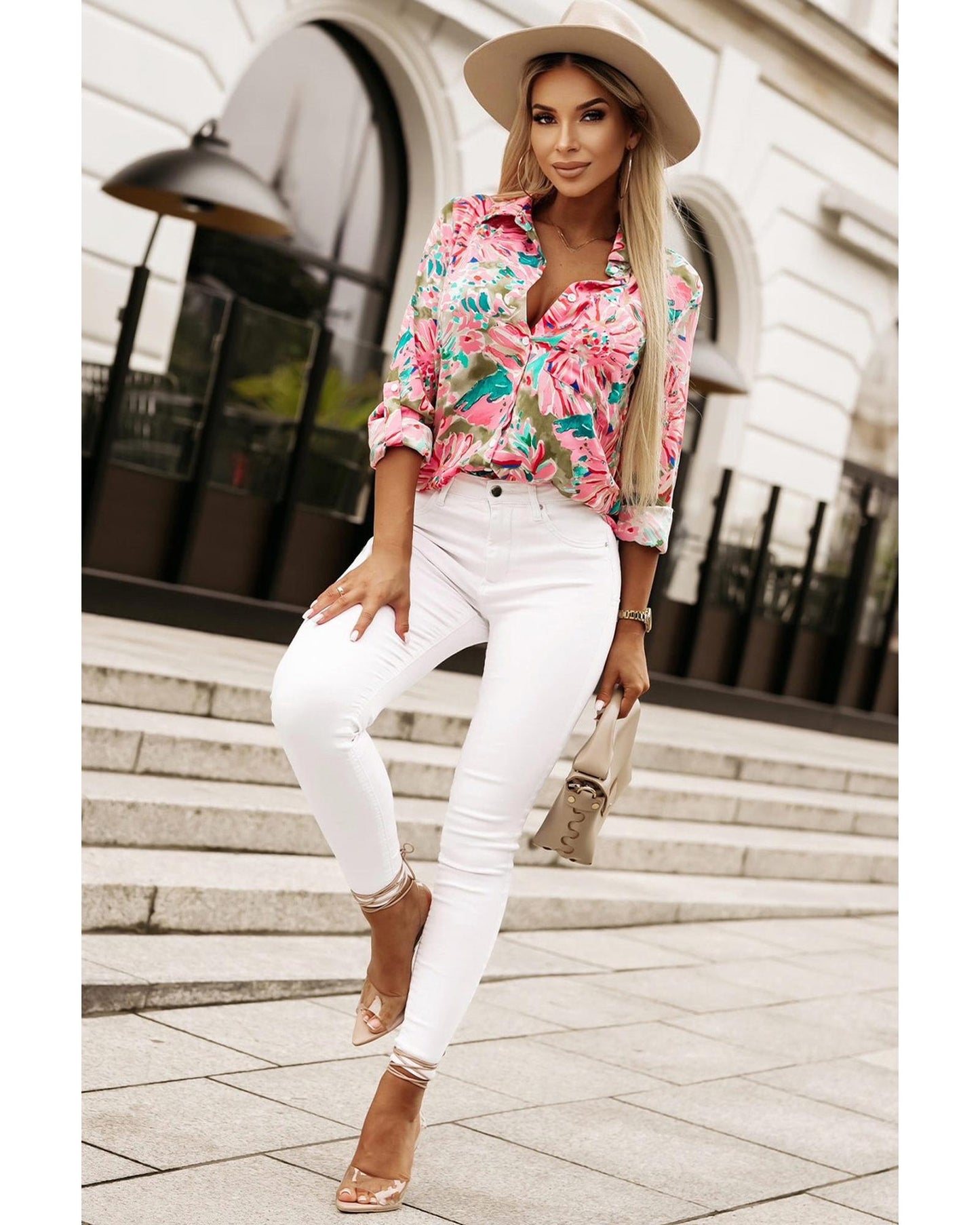 Azura Exchange Buttoned Sheath Long Sleeve Shirt with Abstract Floral Print - XL