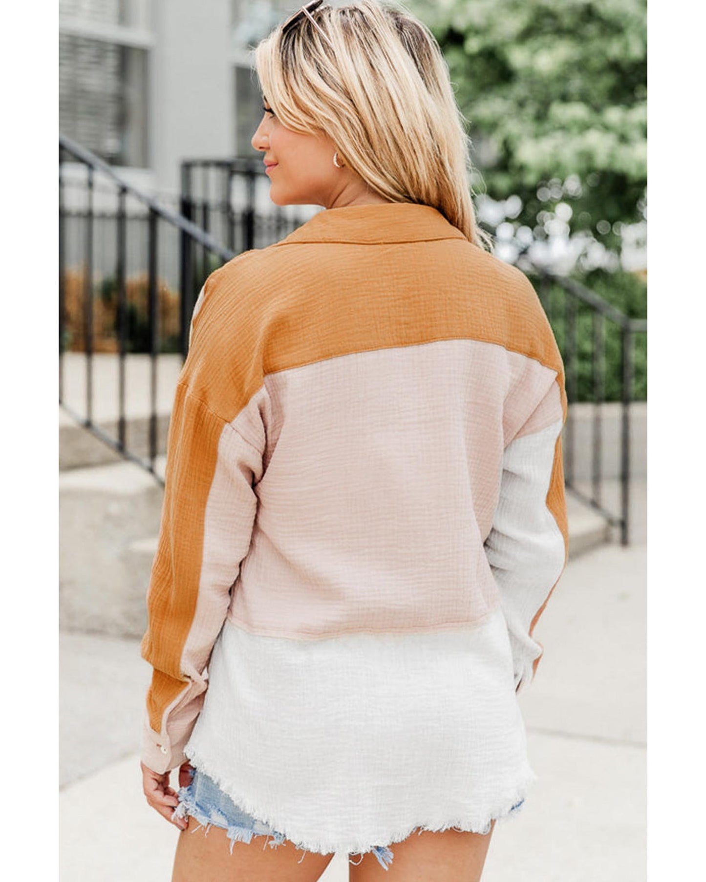 Azura Exchange Buttoned Raw Hem Textured Shirt - S