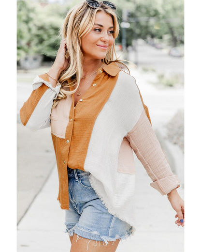 Azura Exchange Buttoned Raw Hem Textured Shirt - S