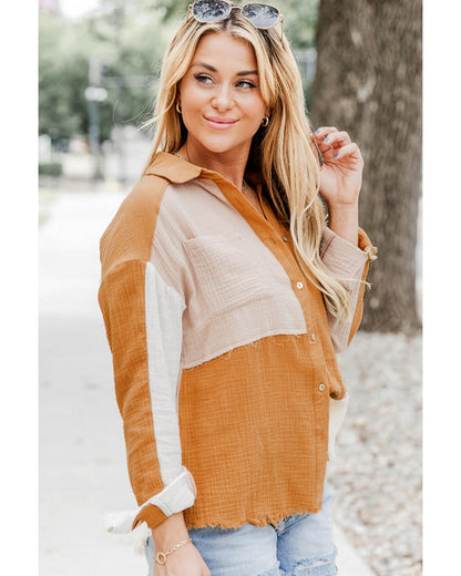 Azura Exchange Buttoned Raw Hem Textured Shirt - S