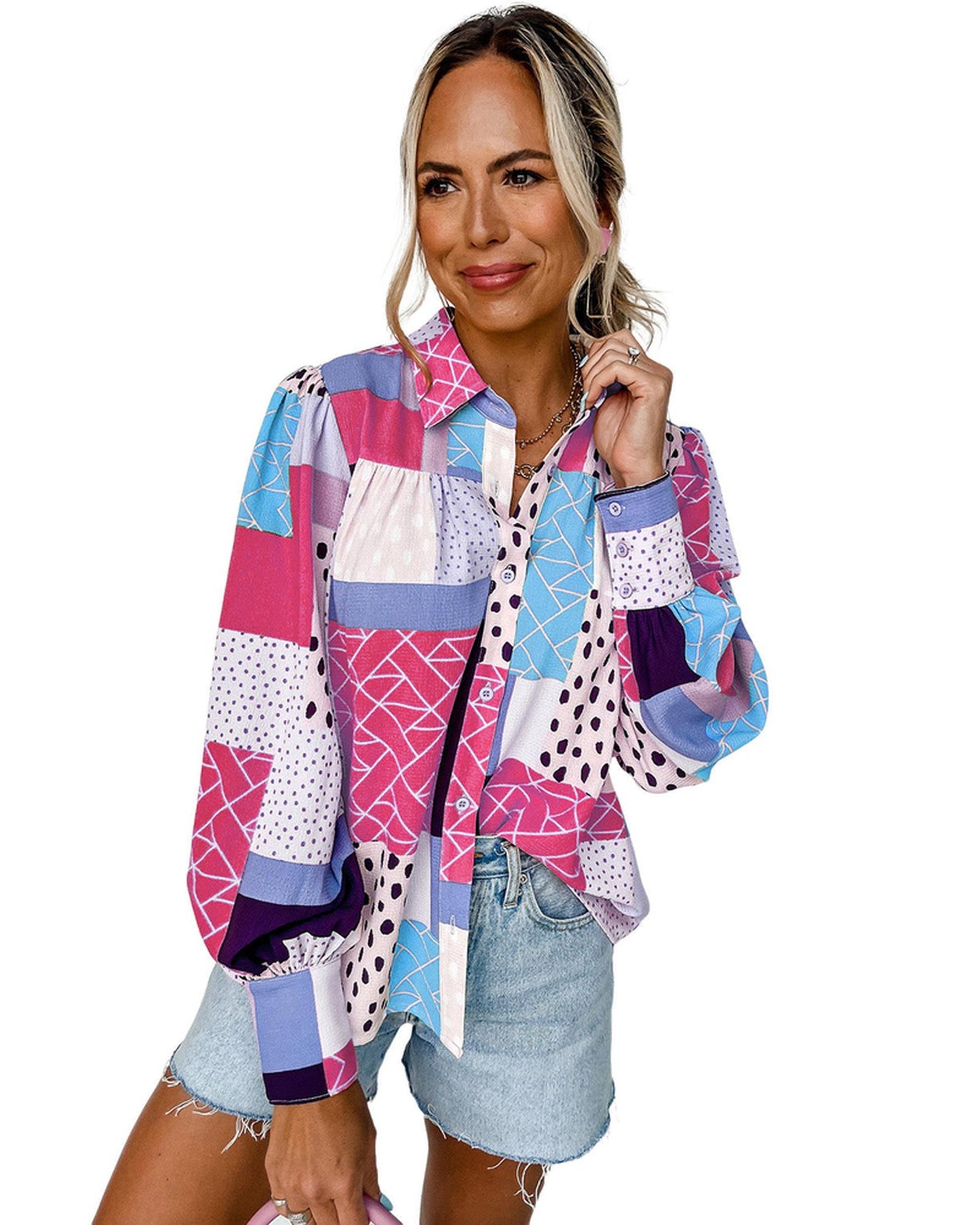 Azura Exchange Button Front Cuffed Sleeve Shirt - M