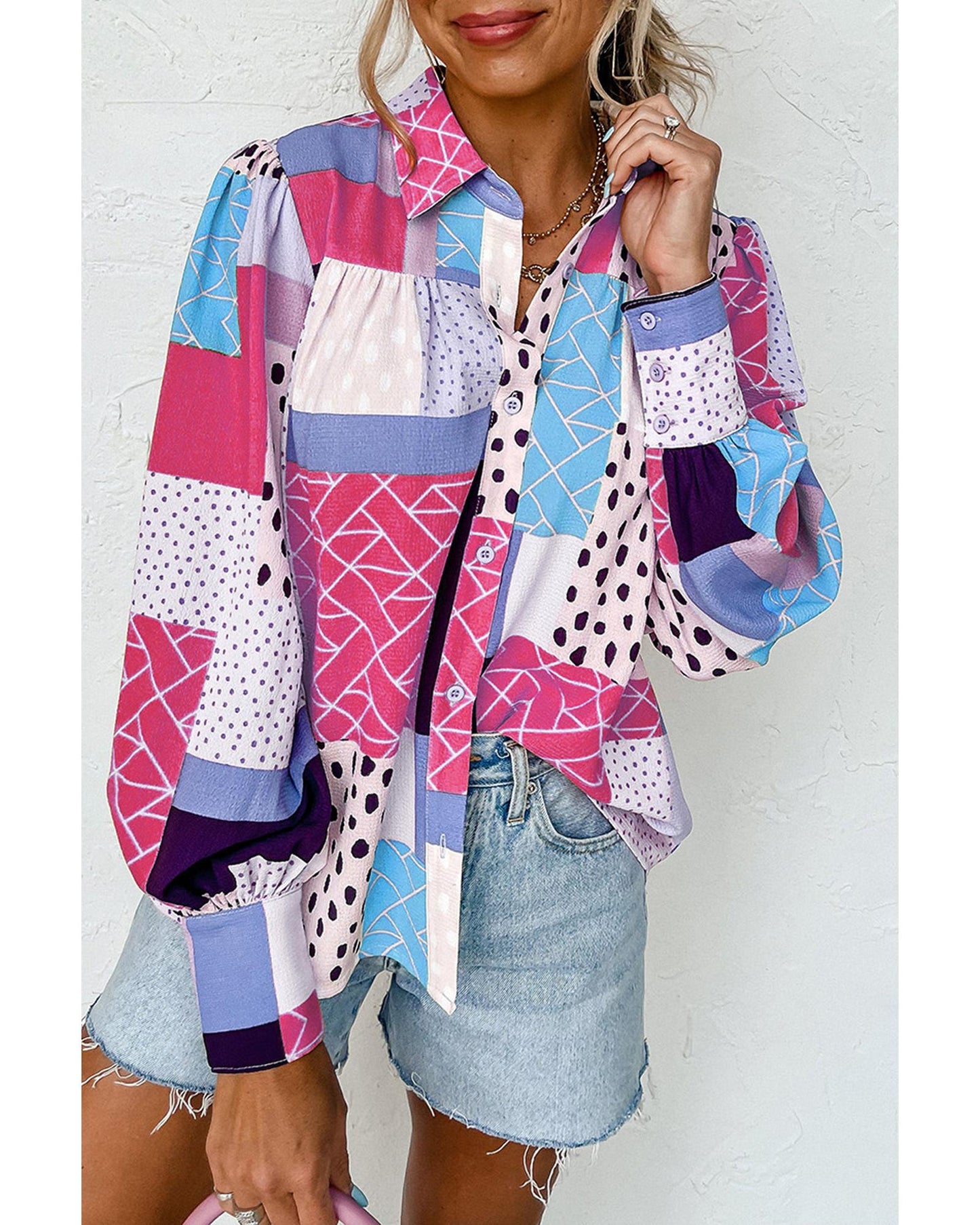 Azura Exchange Button Front Cuffed Sleeve Shirt - M