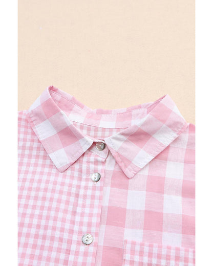 Azura Exchange Checked Patchwork Long Sleeve Shirt - M