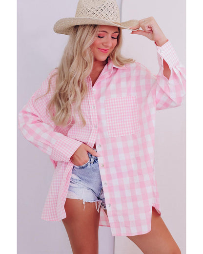 Azura Exchange Checked Patchwork Long Sleeve Shirt - S