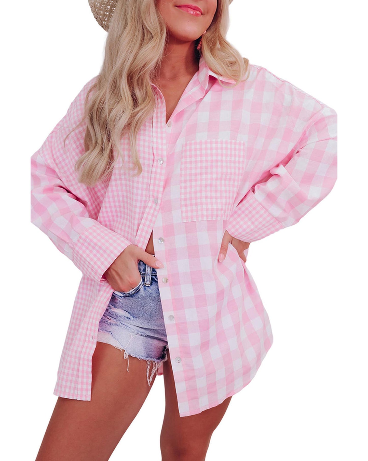 Azura Exchange Checked Patchwork Long Sleeve Shirt - S