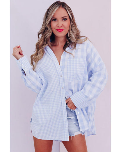 Azura Exchange Checked Patchwork Long Sleeve Shirt - M