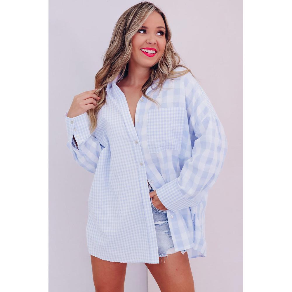 Azura Exchange Checked Patchwork Long Sleeve Shirt - M