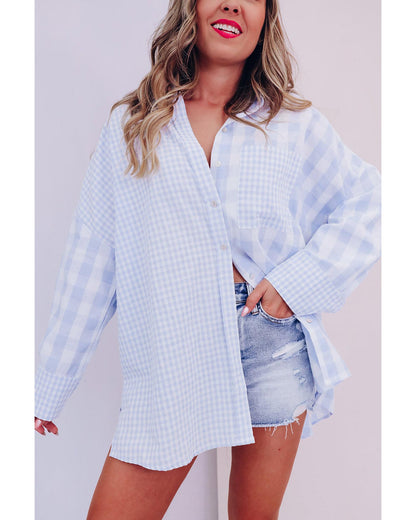 Azura Exchange Checked Patchwork Long Sleeve Shirt - M