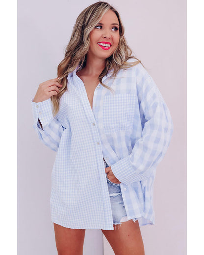 Azura Exchange Checked Patchwork Long Sleeve Shirt - M