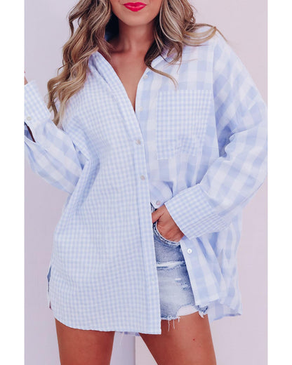 Azura Exchange Checked Patchwork Long Sleeve Shirt - M