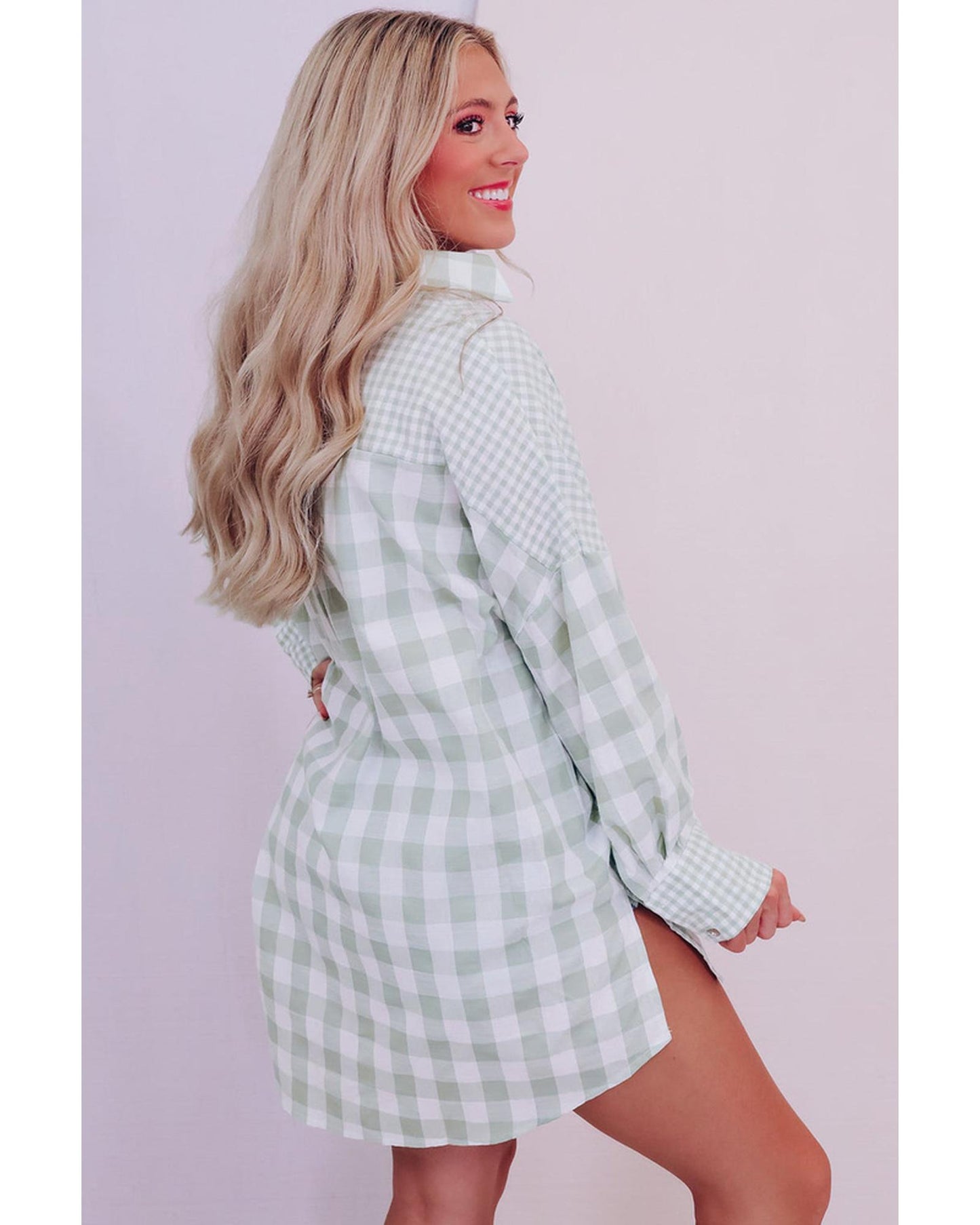 Azura Exchange Checked Patchwork Long Sleeve Shirt - XL