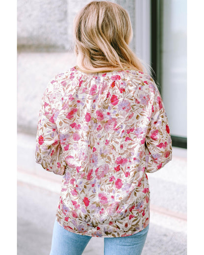 Azura Exchange Buttoned Puff Sleeves Shirt with Floral Print - M